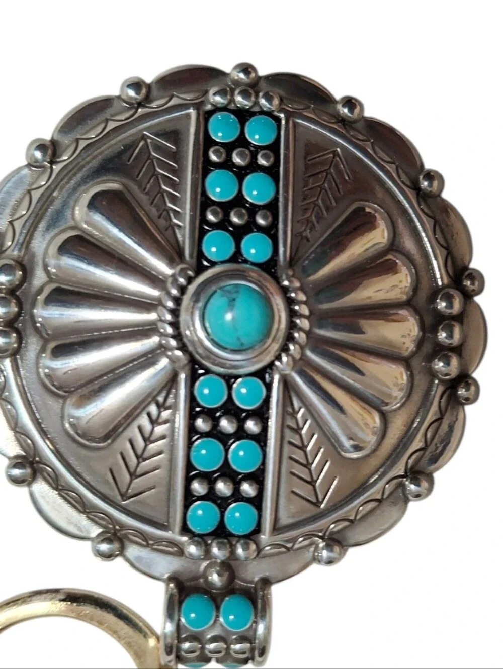 Brighton Southwestern collection Large Silver medallion pendant turquoise color